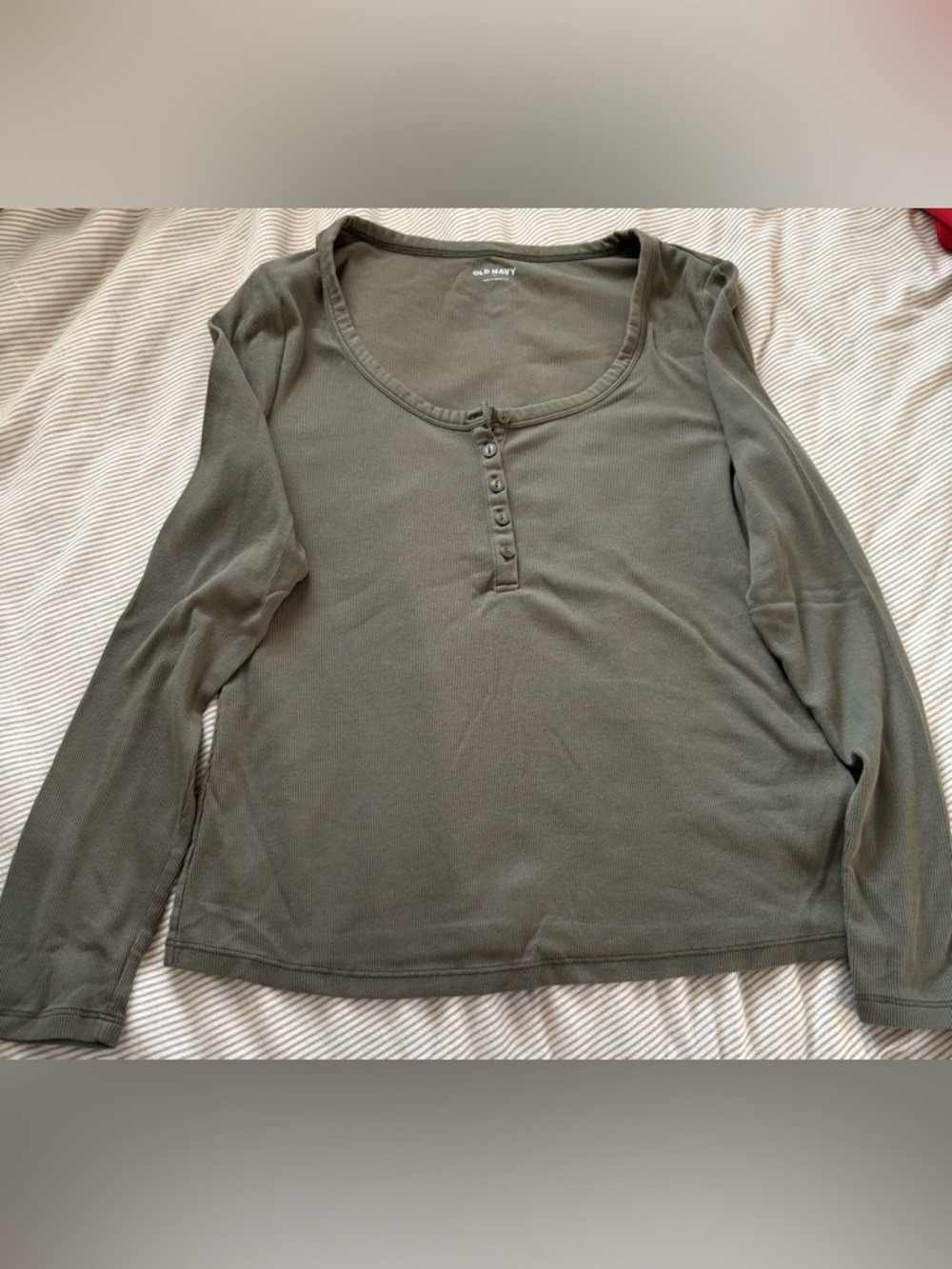 Old Navy Olive Ribbed Henley Long Sleeve Top